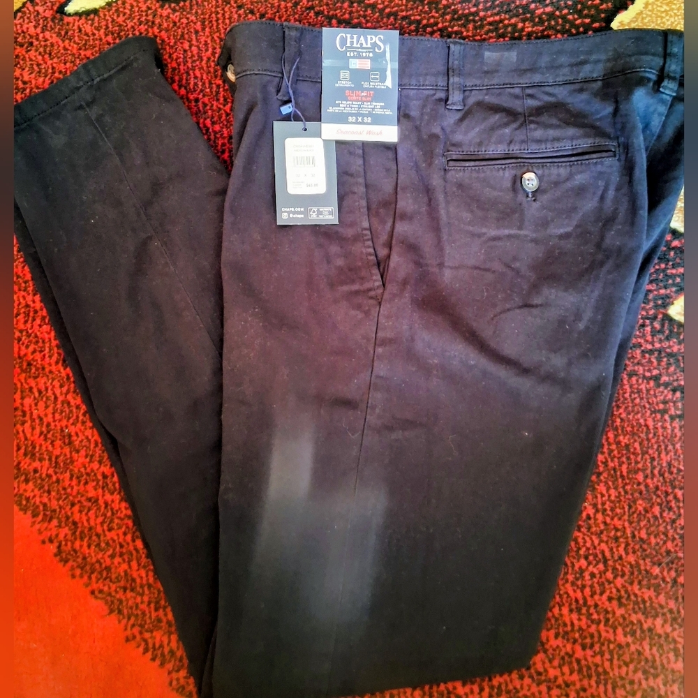 Chaps NWT Mens Black Pants Sz 32 X 32, MSRP $65